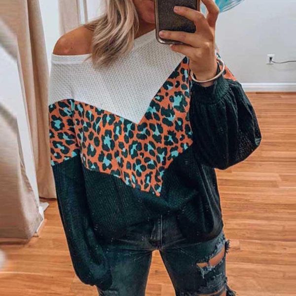 

women's sweaters leopard patchwork print sweater women elegant o neck knitted jumper 2021 winter autumn long sleeve ribbed pullover, White;black