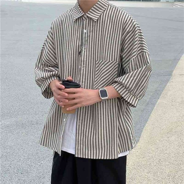 

men's casual shirts summer cotton striped fashion men streetwear korean loose short-sleeved mens dress -2xl nyud, White;black