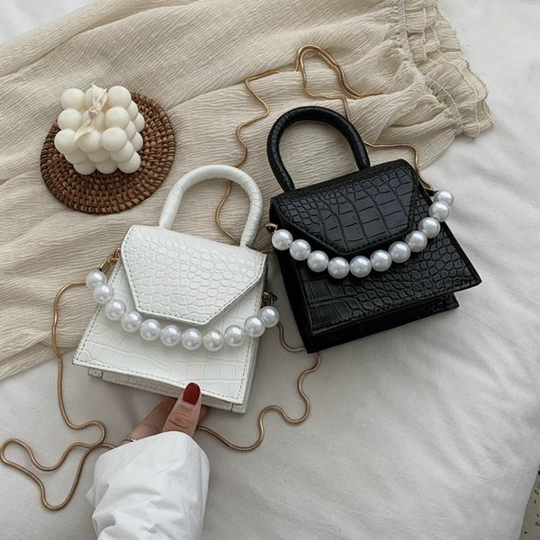 

pearl handle super mini design pu leather shoulder bags for women 2021 crossbody bag travel handbags stone pattern l003