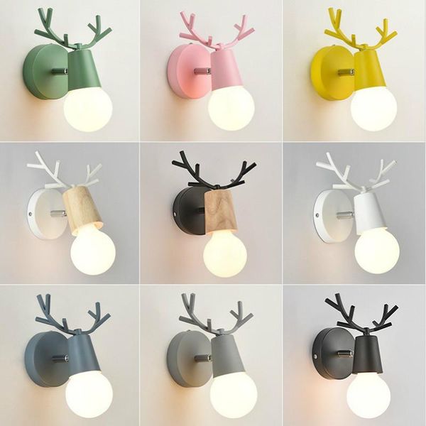 

wall lamp led e27 colorful cartoon deer antlers bedroom reading sconce mounted children room lighting light