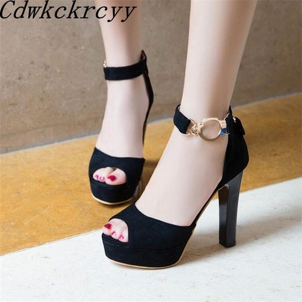 

summer pattern fashion simplicity high-heeled fish mouth women sandals black beige thick bottom size34-43
