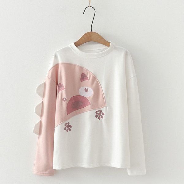 

women's hoodies & sweatshirts kawaii cartoon embroidery patchwork sweatshirt 2021 autumn girl o-neck long sleeve thin casual pullovers, Black