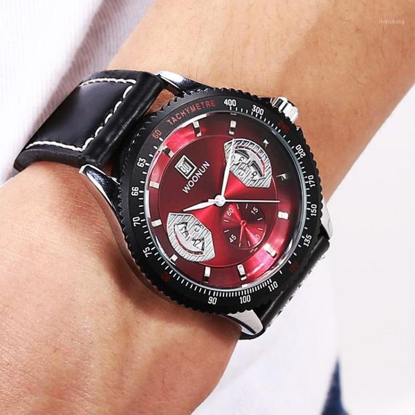 

fashion men watch sports watches leather band quartz wristwatch boys red dila relojes hombre relogio masculino wristwatches, Slivery;brown
