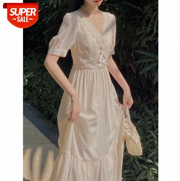 

net red with the same french palace style lace crocheted v-neck dress women retro puff sleeve #mm5w, Black;gray