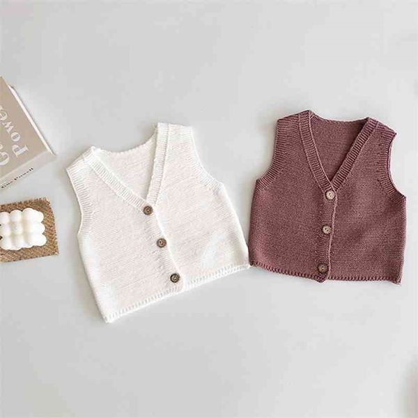 Gilet lavorato a maglia per bambini primaverili in stile coreano per ragazzi e ragazze, giacca senza maniche, gilet casual, cardigan lavorato a maglia per bambini 210521