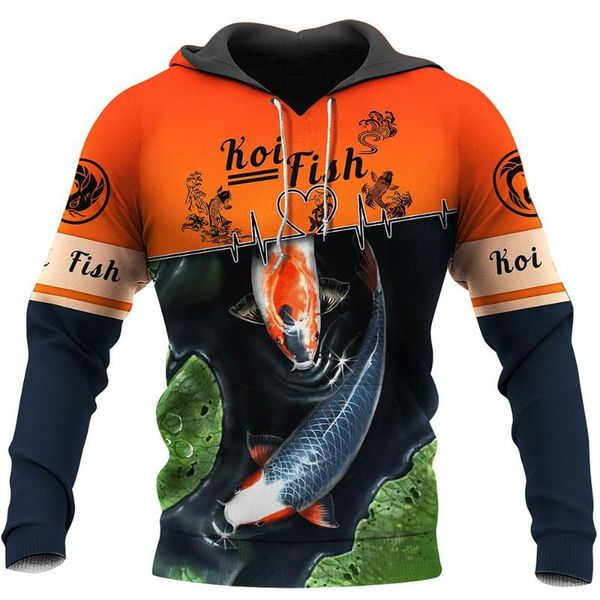 

men's hoodies & sweatshirts comfortable sweatshirt cute koi fish 3d printing fashion casual zipper pullover long sleeve hoodie dr, Black