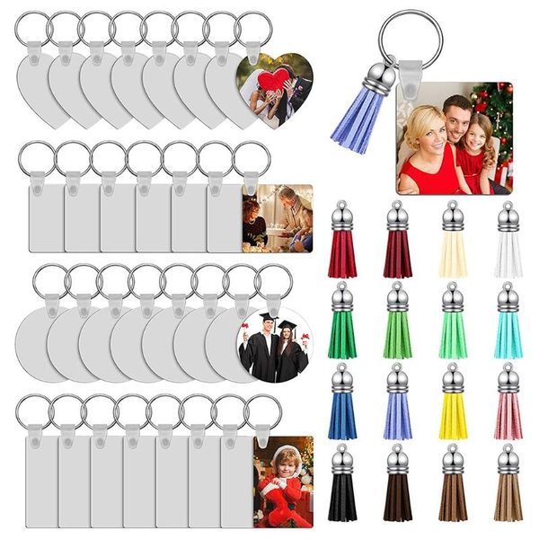 

keychains 32pcs sublimation blank keychain double-side printed transfer diy mdf with pu leather tassel jewel, Silver