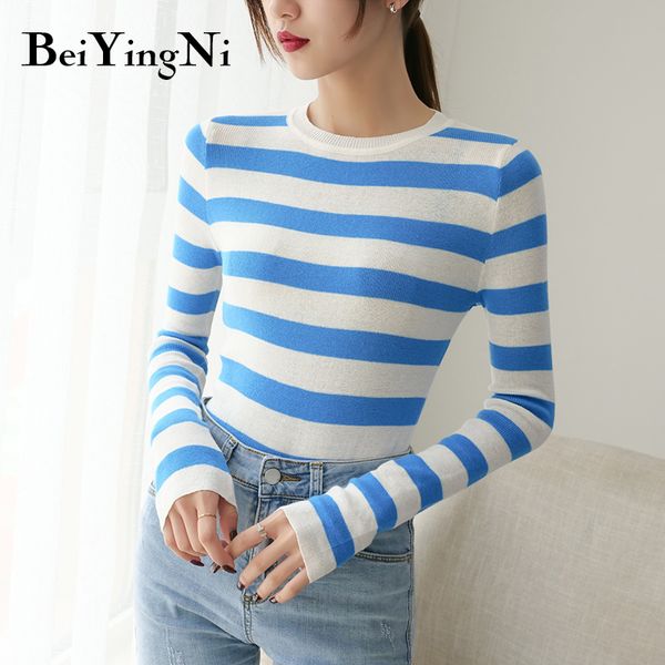 

striped sweater female retro leisure ulzzang korean pullover women elegant basic chic cute sweaters ladies 210427, White;black