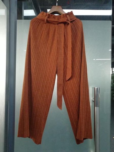 

women's pants & capris wool tie high end thick pleated, Black;white