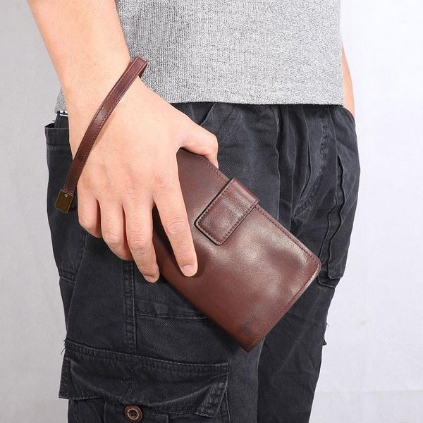 

wallets handmade retro first layer leather phone bag, long wallet, fashionable handbag1, Red;black