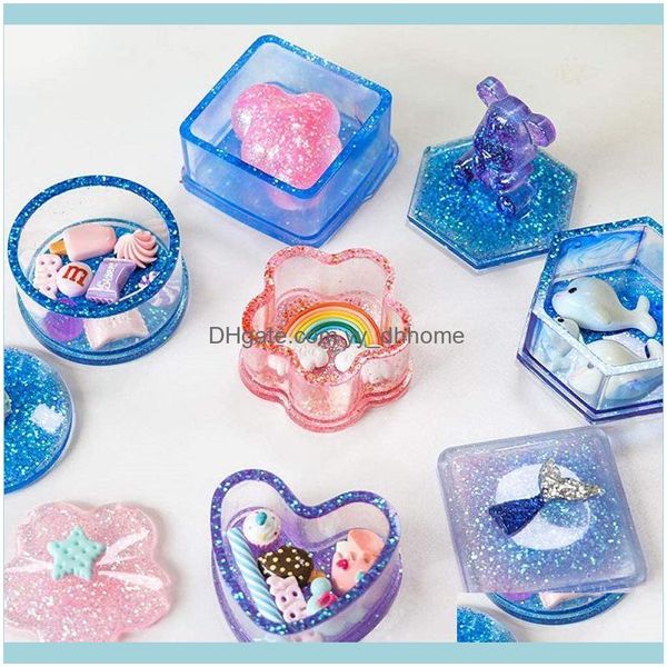 

packaging & display jewelrystorage box flower heart hexagon shape resin sile mould jewelry making diy tool uv epoxy pouches, bags drop deliv, Pink;blue