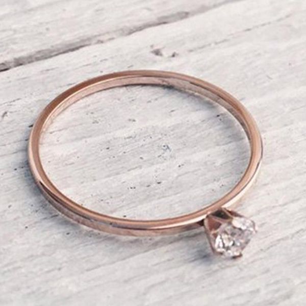 

wedding rings single small cubic zircon crystal ring rose gold color thin for women fashion bague cocktail engagement crown trendy, Slivery;golden