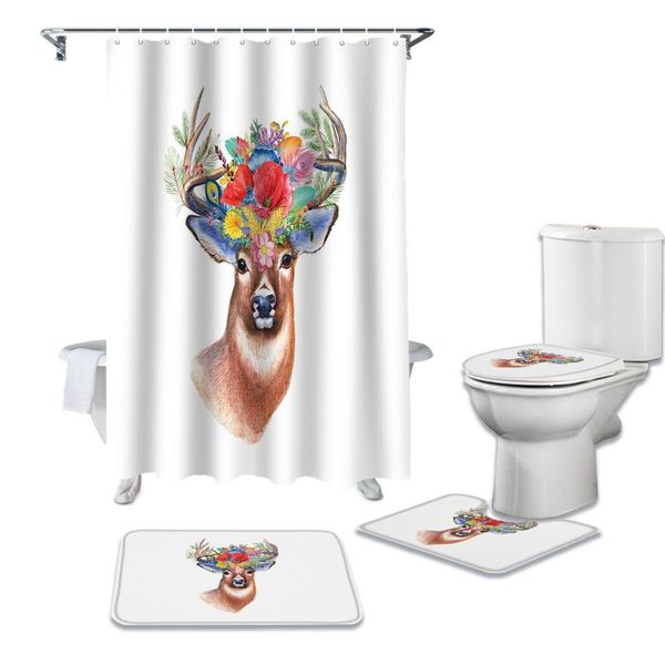 

animal flower antlers waterproof shower curtains set bathroom curtain and rug sets