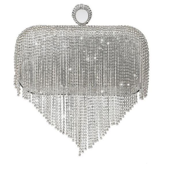 

2021 new clutch bag rhinestone handbags tassel small bags dinner bag single shoulder oblique trendy lady