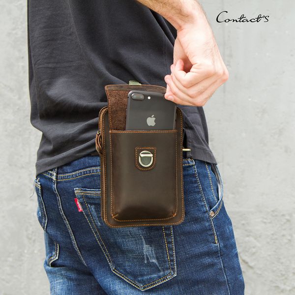 

black angel cowhide men's one shoulder cross crazy horse skin mobile phone waist bag