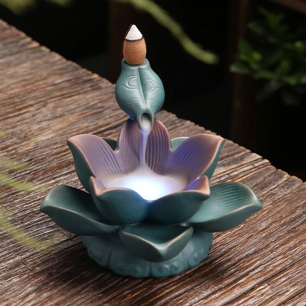 

fragrance lamps creative backflow stick incense burner ceramic censer home decoration with led light holder living room decor