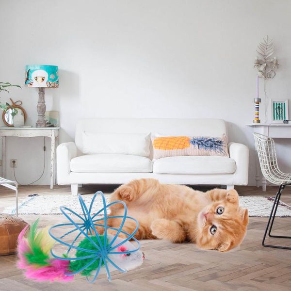 

cat toys toy plush mouse rat in cage ball metal interactive for pet product random colors