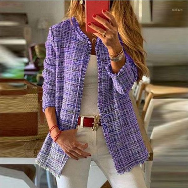 

women's jackets autumn tweed coat long sleeve tassel cardigan vintage plaid jacket jumpers korean clothing female 2021, Black;brown