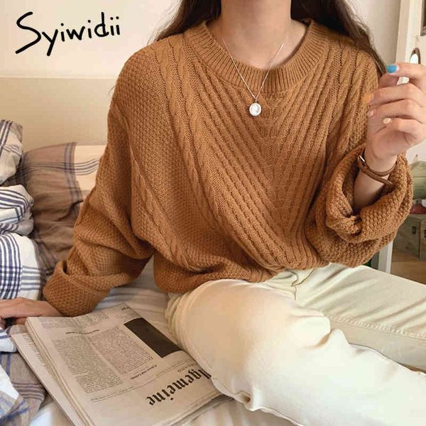 

syiwidii oversized sweater women chic casual autumn winter warm basic o-neck pullovers female soft solid loose ladies 210417, White;black