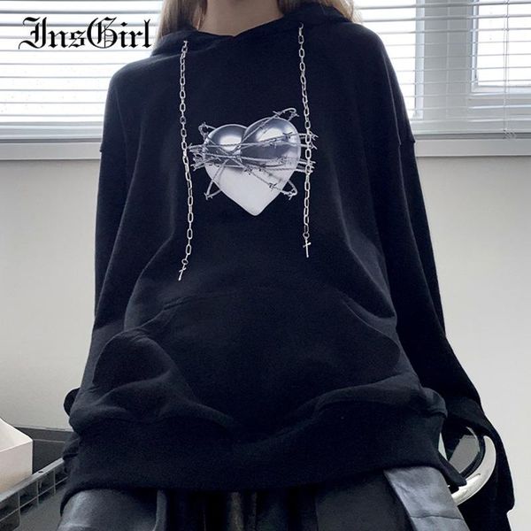 

women's hoodies & sweatshirts insgirl harajuku fashion dark goth punk grunge sweatshirt women retro y2k graphic print long sleeve loose, Black