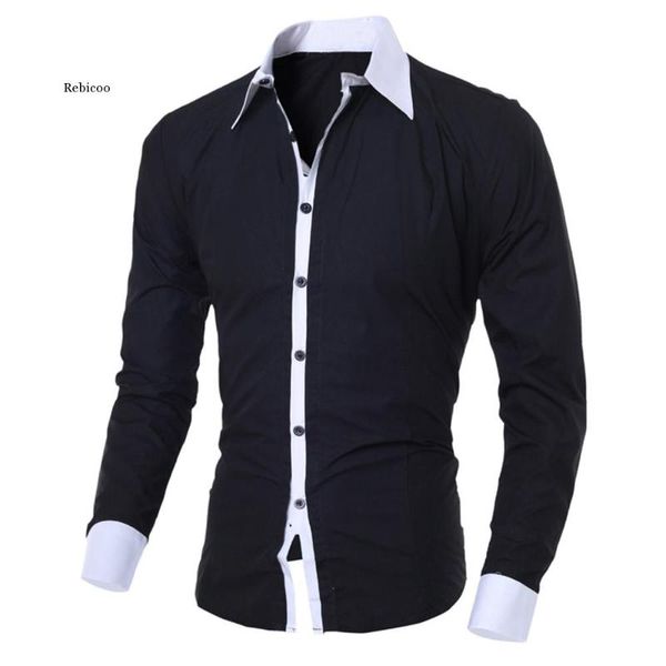 

men's shirts fashion personality mens casual slim long-sleeved shirt blouse black white men style comfortable, White;black