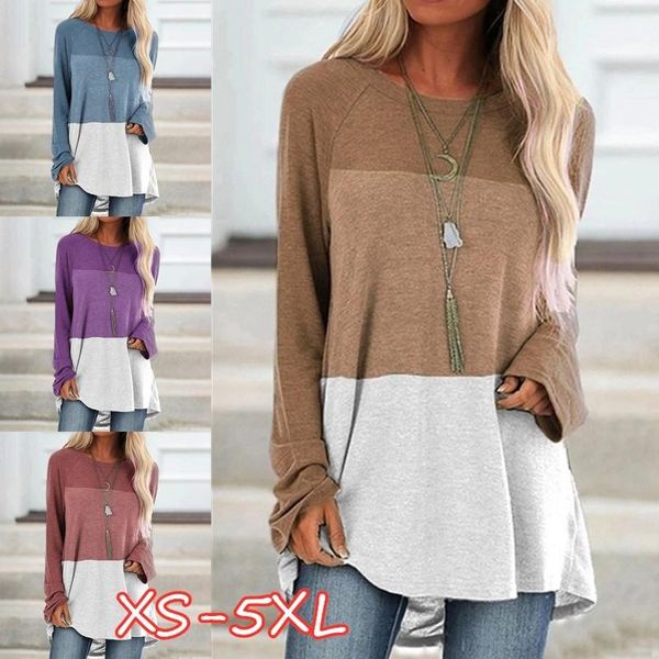 

women's t-shirt kuelawear long sleeve womens fashion casual round neck color stitching pullover shirts for women, White