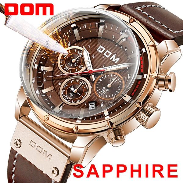 

watches 2021dom sapphire sport for men brand luxury military leather wrist watch man clock chronograph wristwatch, Slivery;brown
