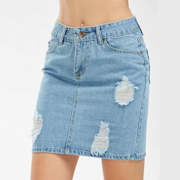 

skirts summer women bodycon pencil ripped mini ladies skirt fashion denim high waisted, Black