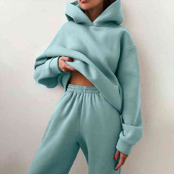 

elegant solid suits warm women capri hoodie sweatshirts and long fashion 2 pieces sets oversized sweatshirt tracksuit, Black;white