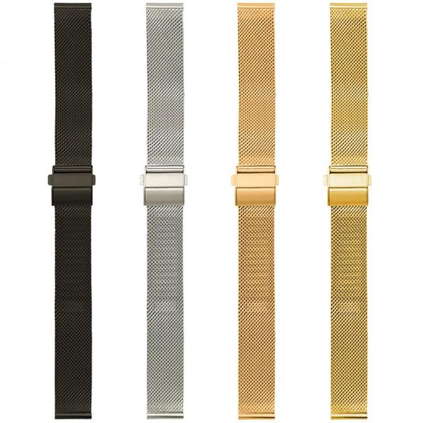 

watch bands 16mm 18mm 20mm 22mm milanese band universal watchband quick release stainless steel woven strap, Black;brown