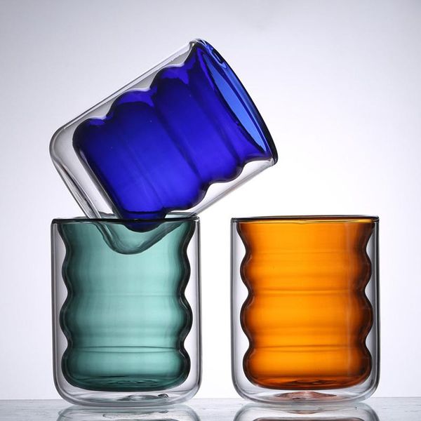 

wine glasses double-layer glass cup milk coffee mug tea beer water cups creative gift