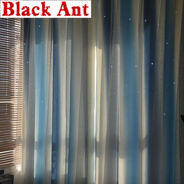 

gradient hollow stars curtain for kids baby room stripe blue sheer living window drape blinds x189#40 & drapes