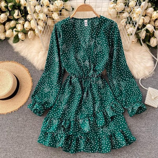

casual dresses yuoomuoo women holiday beach dress spring long sleeve polka dot print short korean fashion sweet girl ruffles summer, Black;gray