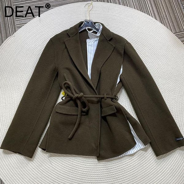 

women's wool & blends deat 2021 arrivals long sleeve notched collar fake two double-sided cashmere fashion women woolen coat winter 11b, Black