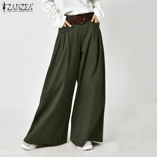

fashion wide leg trousers women pleated pants casual elastic high waist long pantalon palazzo solid turnip oversized 7 women's & capris, Black;white