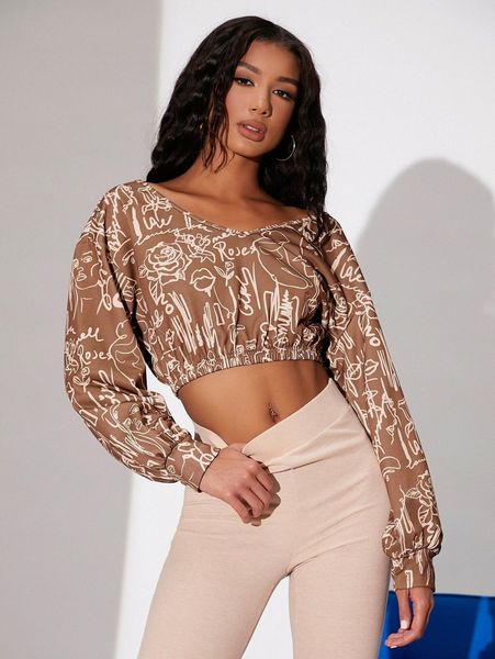 

graffiti print elastic hem drop shoulder pullover 72ud#, White;black