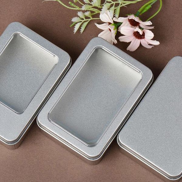 

gift wrap silver metal tin sundries packaing box with window cover tea candy coins organzier holder biscuit container