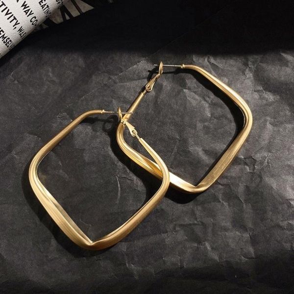 

stud retro minimalist square earrings exaggerated cold wind fashion earring for women opening accessories, Golden;silver