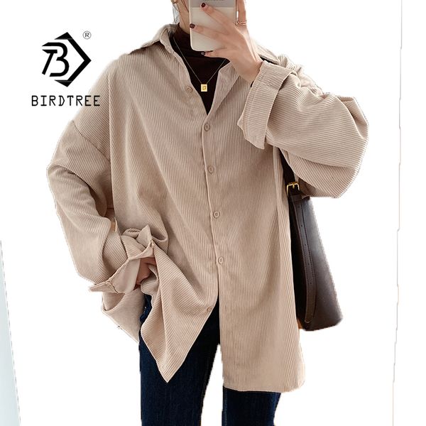 

corduroy oversize blouses 2021 fall women turn-down collar single-breasted vintage batwing sleeve solid shirts t09601r, White