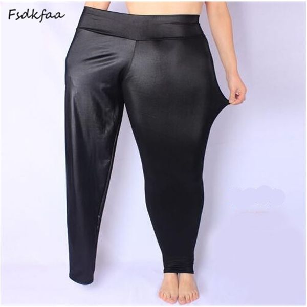 

faux leather leggings fashion high-waist stretch material pencil women large size m-5xl 211218, Black