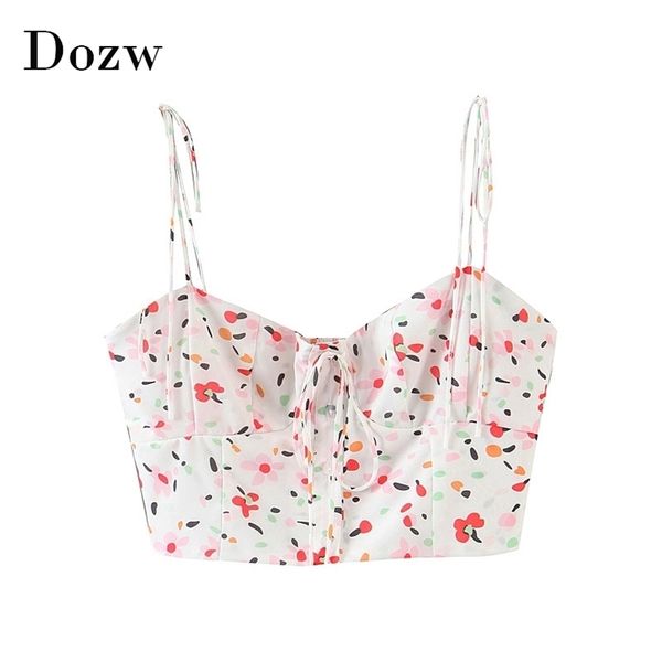 

spaghetti strap beach print bow tie club party short camis lady backless bodycon tank female summer vetement femme 210515, White