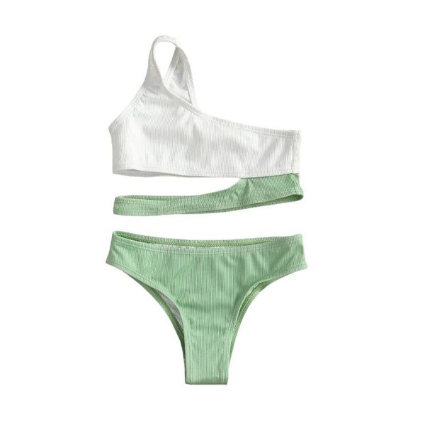 

two piece children's swimwear, one shoulder crop low waist panties for summer swimming pool cute swimsuit one-pieces, Black