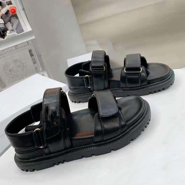 

womens sandals luxury designer shoes fashion slippers genuine leather platform casual beach shoe size 35-41with box, Black