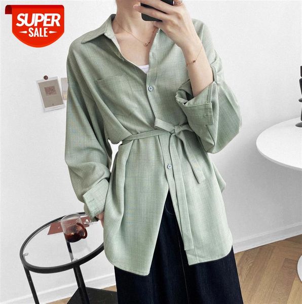 

zhi chenxi paper man blouse ~ draping pure color lace-up long sleeve ladies 577 #yc6r, Black;gray