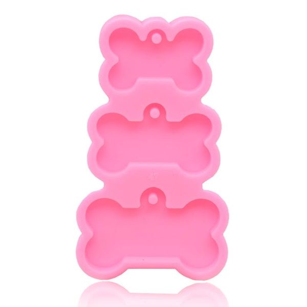 

keychains 3-cavities dog tag bone shaped keychain epoxy resin diy crafts decorations casting tools charm jewelry pendants mould, Silver
