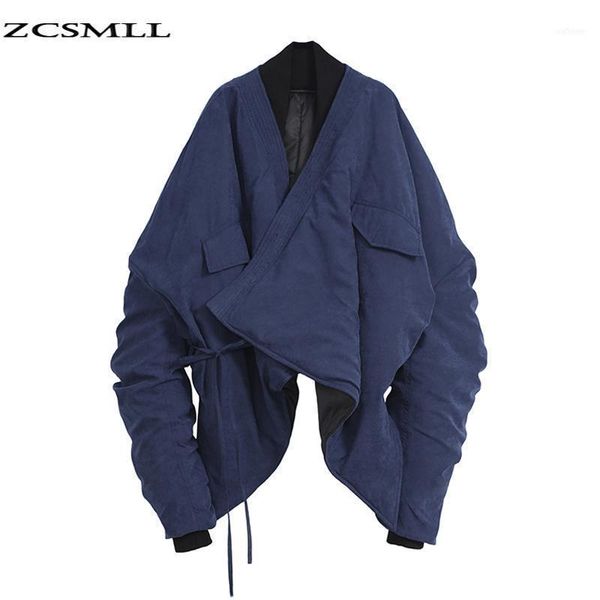 

drawstring irregular big size cotton-padded coat stand collar long sleeve women parkas autumn winter 2021 f1401, Black