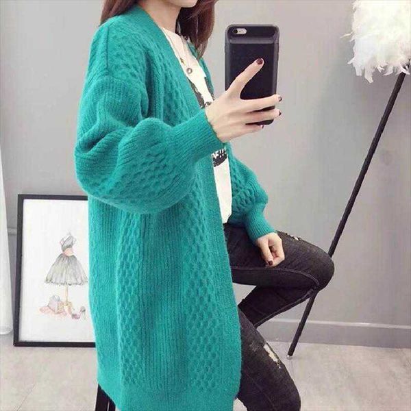 

women's knits & tees lazy wind spring autumn mid-length sweater coat womens 2021 fashion loose all-match long sleeve knitted cardigan f, White