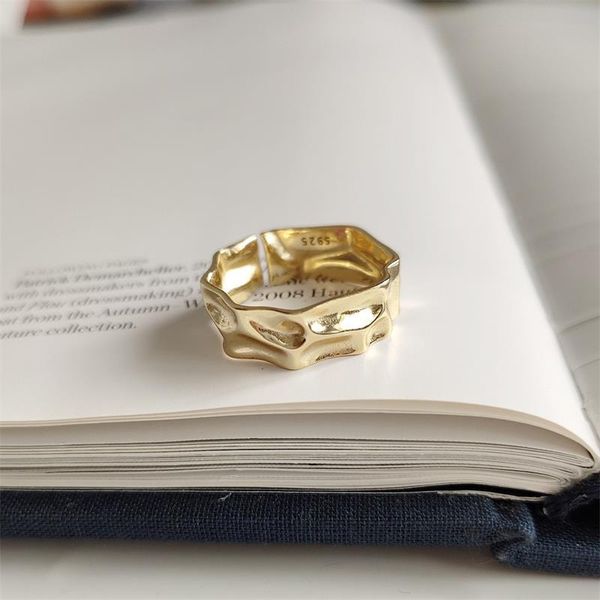 

cluster rings louleur 925 sterling silver gold color round irregular simple design open ring women fashion jewelry, Golden;silver