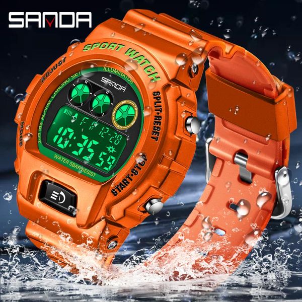 

wristwatches sanda colorful digtal watch fashion multicolor men student sport waterproof relogio feminino 2021, Slivery;brown