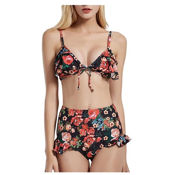 

women's swimwear bikini 2021 summer fashion polyester printed split two piece swimsuit female brazilian biquini, White;black